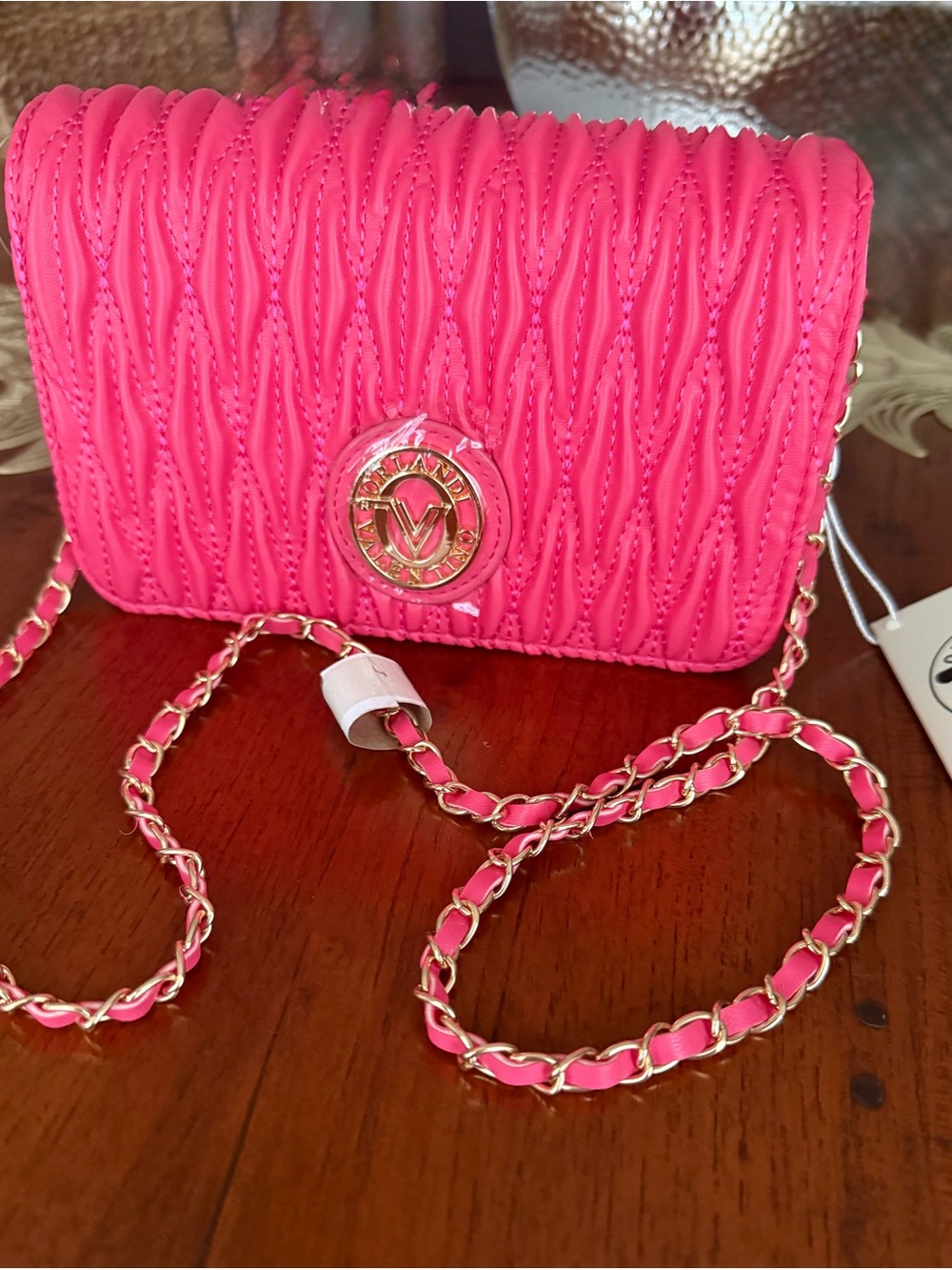 Valentino V-Logo Pink Quilted Crossbody Bag